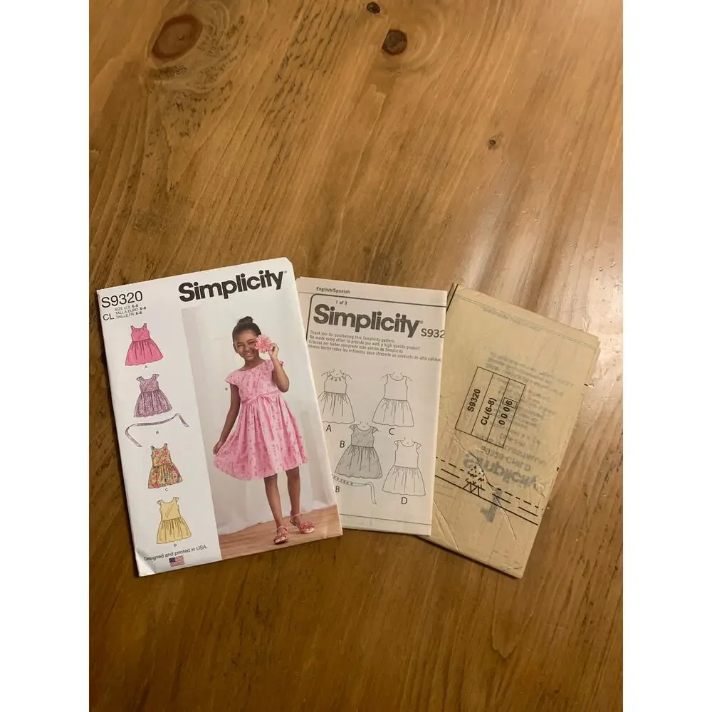 Simplicity S9320 Sewing Pattern Children's Girls Dresses Summer Sz 6-8